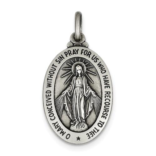 925 Sterling Silver Miraculous Pendant Virgin Mary Medal Charm Antiqued Fashion 